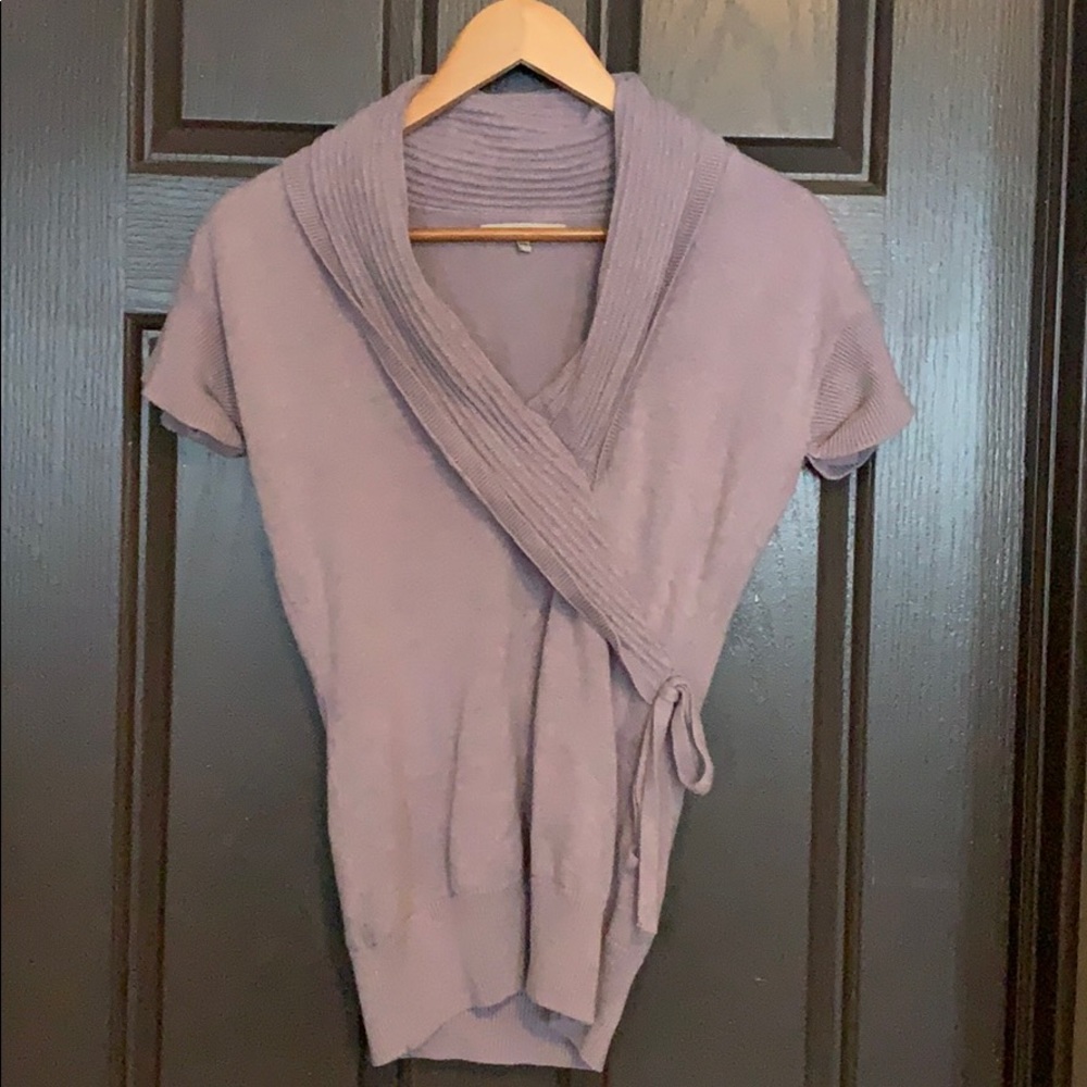 Faux wrap short sleeve sweater